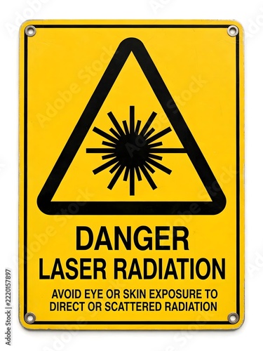 Warning sign for danger laser radiation isolated on white background.