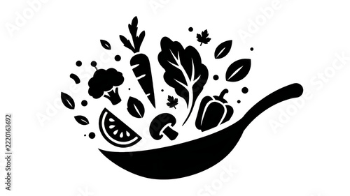 Black and white vegetable soup bowl clipart for healthy eating and