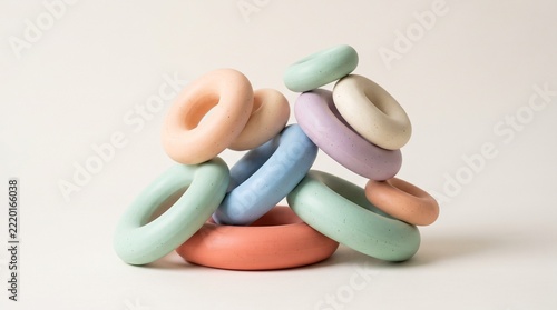 Colorful pastel donuts stacked creatively for food branding and