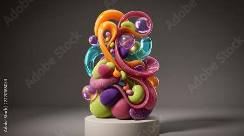 Vibrant colorful abstract sculpture combining fluid shapes and