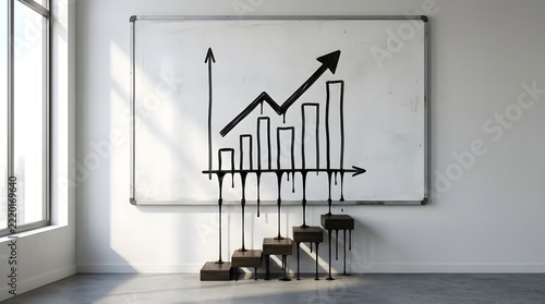 Business Growth Chart Melting From Whiteboard Into Wooden Steps Success Concept