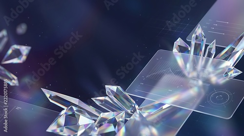 Futuristic digital interface with holographic crystal elements for