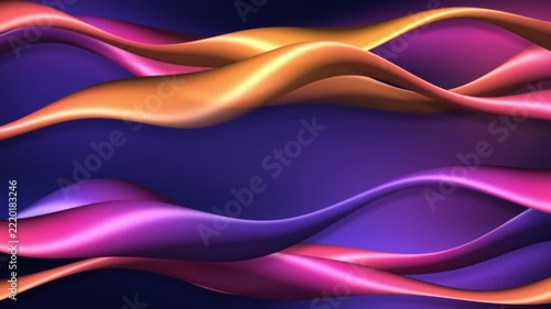 4K Animation of Abstract Metallic Gold and Purple Flowing Waves on a Dark Luxury Background.