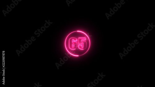 Neon glowing purple color circle with text 65 number background.