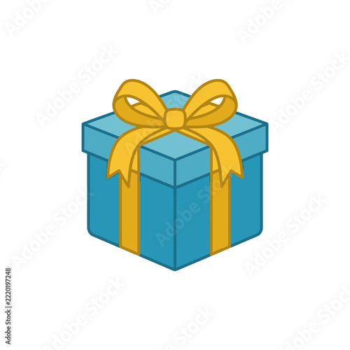 Obraz na plátně Blue Gift Box with Yellow Ribbon.