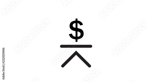 Minimalist dollar sign on pedestal animation symbol representing financial growth on white.