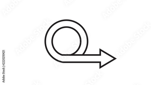 Minimalist self drawing loop arrow animation indicating direction on clean white backdrop.