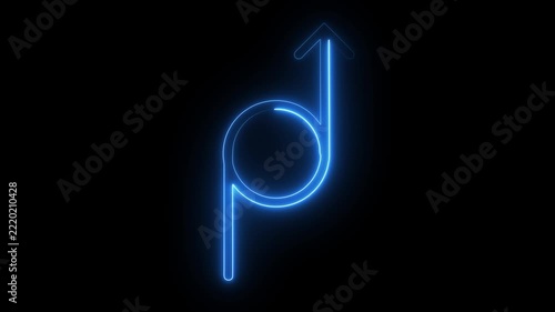 Blue neon arrow glowing sign animation on black background showing direction and movement.