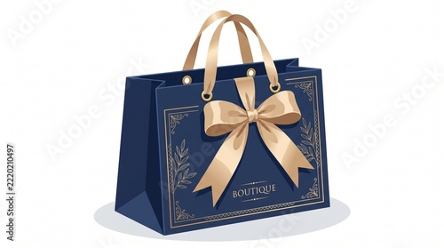 Elegant Paper Shopping Bag with Ribbon Bow Flat Clipart Isolated on White Background