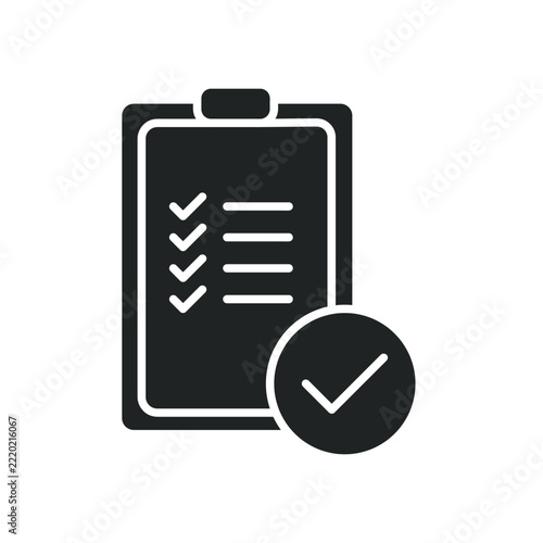Completed Clipboard Checklist icon. Solid glyph series icon