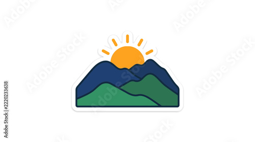 Minimalist Mountain Sunrise Badge Illustration