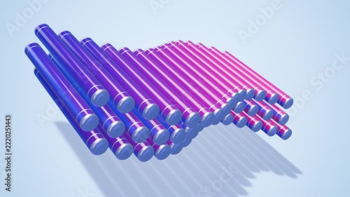 4K Animation of Abstract: 3D Purple Metallic Rods in Repeating Geometric Wave Pattern.