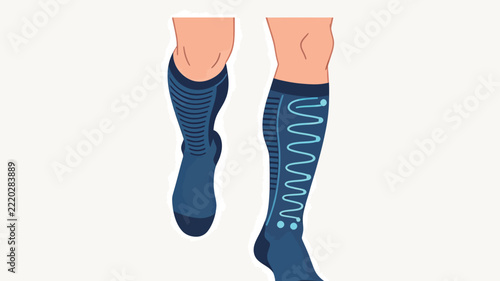 Vector Illustration of Compression Socks on Legs Showing Support Technology