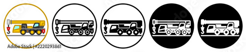 Flat mobile crane icons in outlined, solid, and inverted styles 