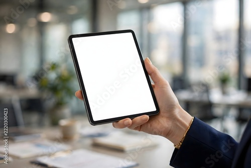 Business Tablet Mockup Blank Screen In Modern Office Workspace