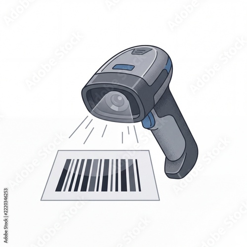 Handheld barcode scanner scanning a barcode label illustration