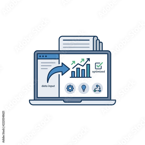 Laptop Interface for Business Data Optimization and Statistical Growth Performance