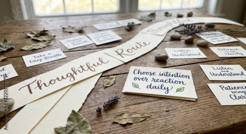 Thoughtful Route Pathway With Inspirational Cards for Daily Intentions