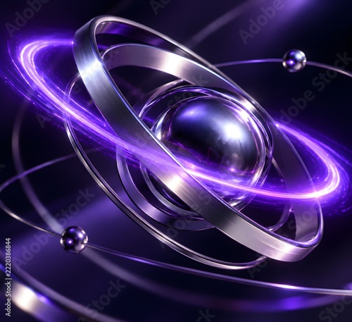 Purple flare streak curving around metallic rings with glossy highlights