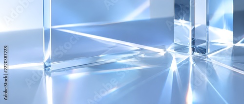 Transparent acrylic surface flare creating geometric reflections in blue