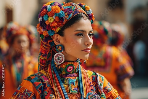 Mexico Guelaguetza dancer in colorful traditional outfit