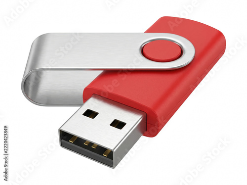 Red Swivel USB Flash Drive with Silver Metal Cover