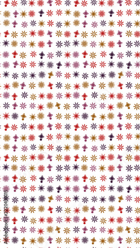 Seamless pattern of colorful starbursts and knot ornaments