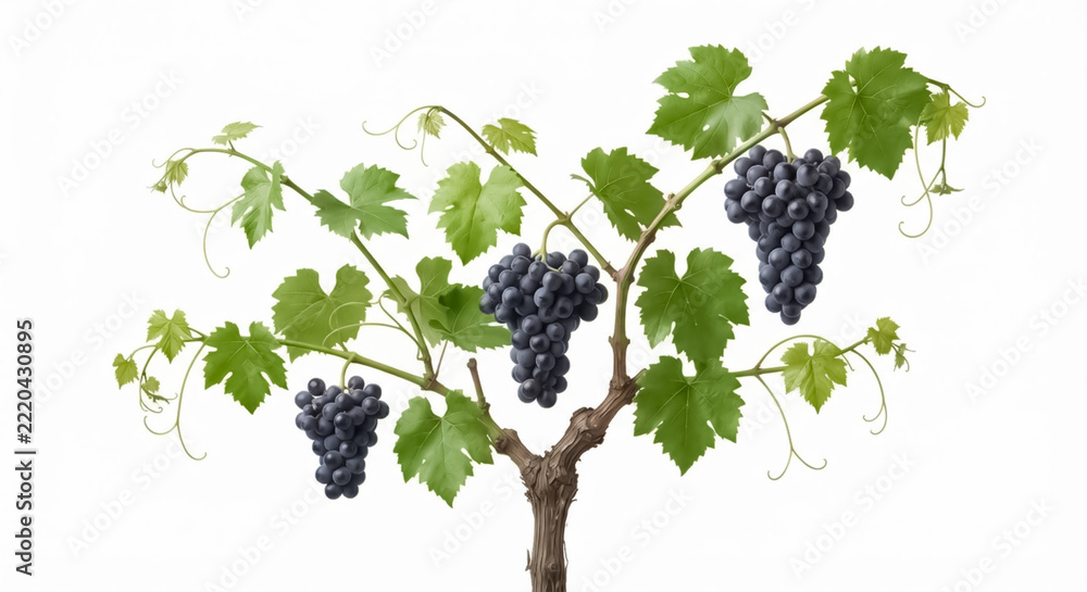 Fototapeta premium Grappe de raisins noirs sur fond blanc 