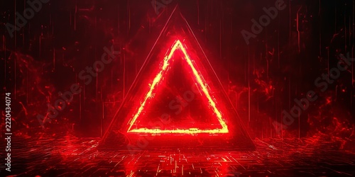 A red exclamation mark on a digital screen background An abstract concept of security and cyber attack is depicted with a red triangle frame icon of a broken or attacked computer, Generative AI