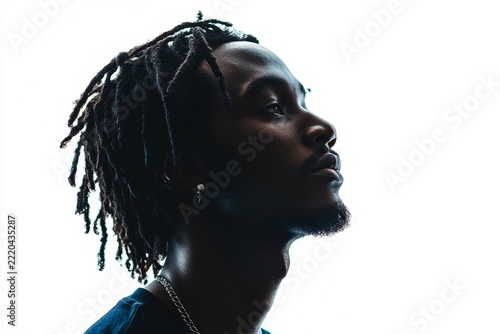 silhouette of a black man with dreadlocks against a white background, profile view, Generative AI