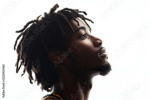 silhouette of a black man with dreadlocks against a white background, profile view, Generative AI
