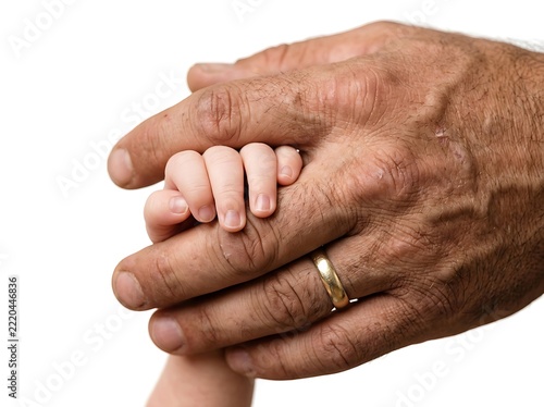 Adult hand holding child hand with ring