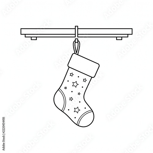 Christmas stocking hanging from a mantelpiece outline drawing for
