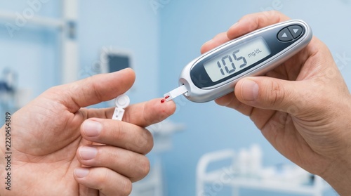 Person checking blood sugar level with a glucose meter