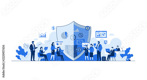 Financial Protection and Cyber Security Concept with Business Team and Shield Illustration