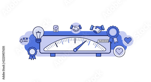 Business Success Performance Meter Illustration with Partnership, Innovation, and Achievement Icons