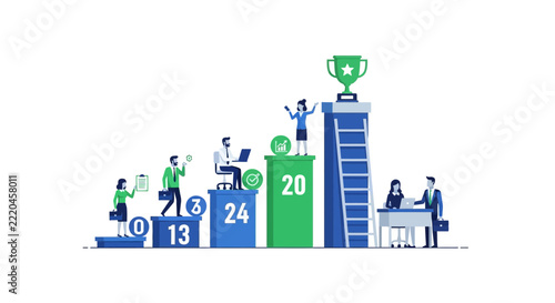 Business Growth and Success Concept with Professionals Reaching a Trophy