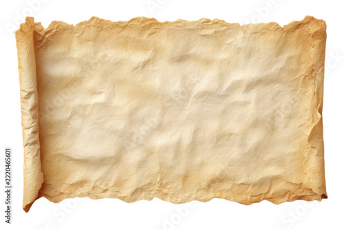 Vintage Weathered Paper Scroll with Ragged Edges on White Background