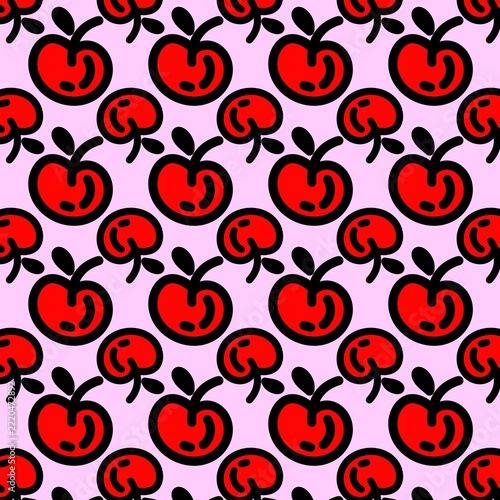 Cute Red Apple Seamless Pattern on Light Pink Background