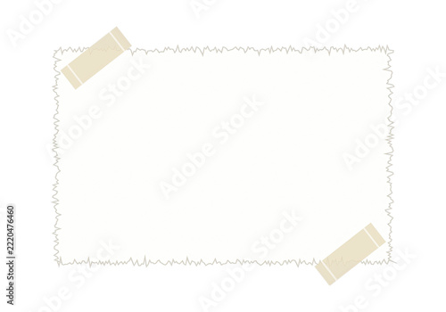 White note paper with rough torn edges attached by adhesive tape isolated on transparent background