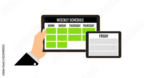 Hand Holding Digital Tablet with Weekly Schedule Planner App for Time Management