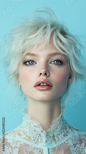 Beautiful Woman With Blonde Wavy Hair and Blue Eyes