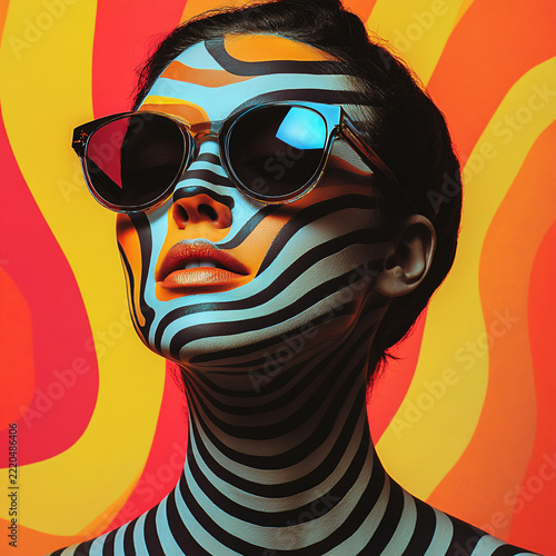 Fashion-forward Face Art with Vibrant Colors and Abstract Design