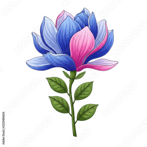 Beautiful blue and pink pixel art flower isolated on transparent background