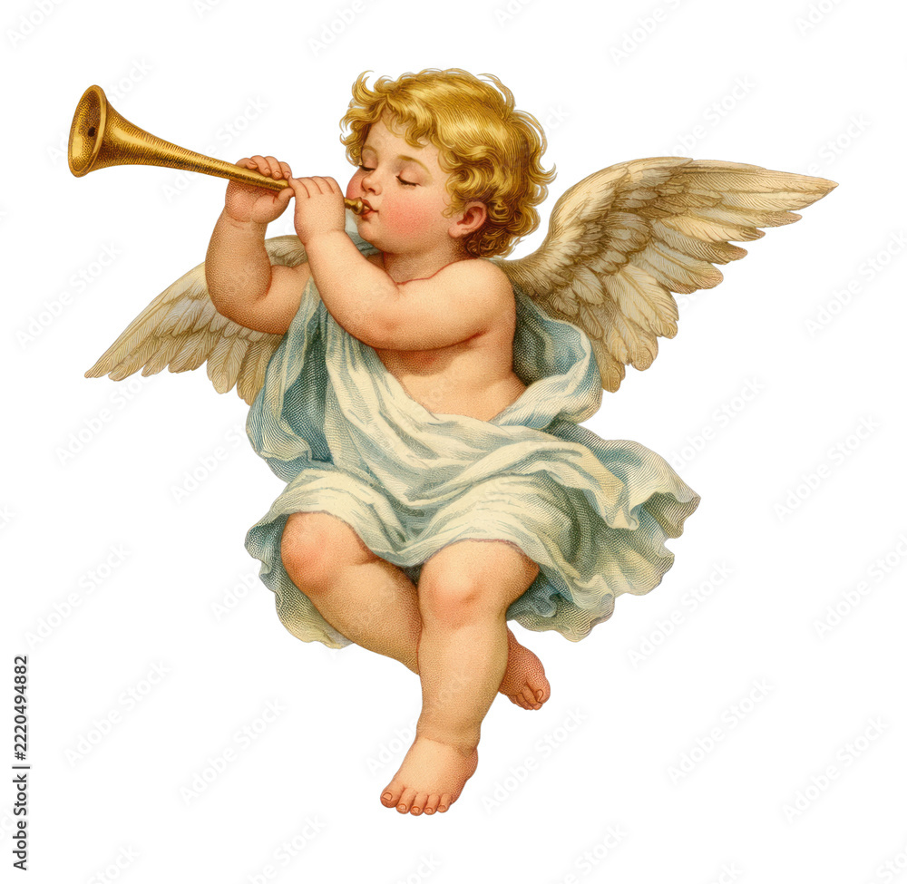 Fototapeta premium PNG Cherubic angel playing trumpet gracefully.