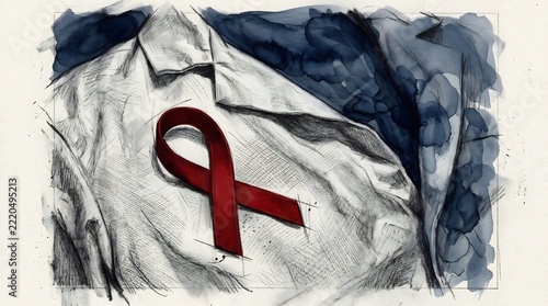 Red Ribbon on Medical Coat for Health Awareness Illustration