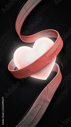 Heart Symbol Wrapped in Pink Ribbon on Dark Background Illustration