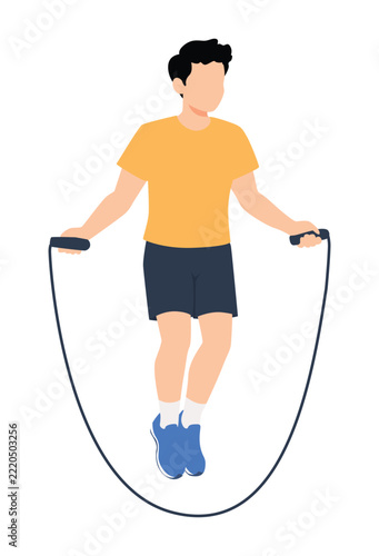 Adult Person Jumping Rope for Fitness Exercise Isolated on White Background