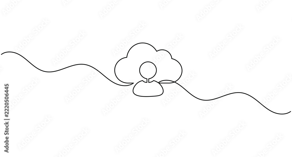 Obraz premium Cloud user continuous one line drawing minimalist account data profile icon editable stroke vector illustration