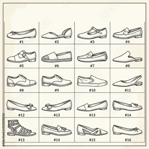 diverse shapes of women's flat shoes